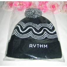 New Rythm Black Knit Cap with Pom Pom one Size Fleece Lined